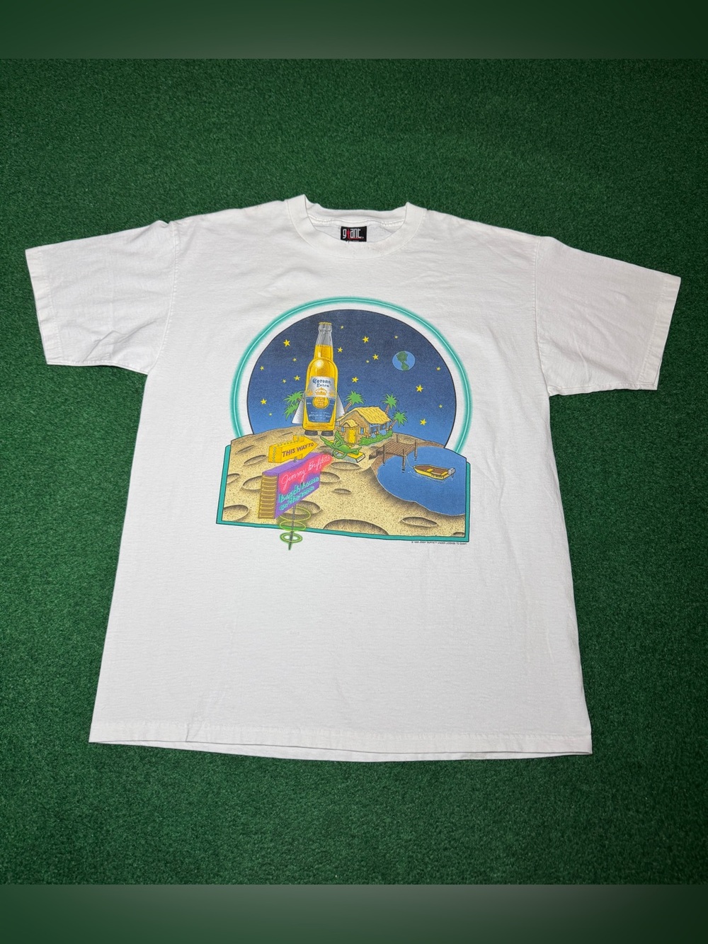 Jimmy Buffet Beach House On The Moon Giant L/XL 22x30 T Shirt Corona RARE